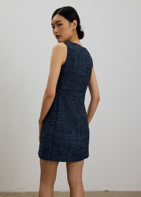 Fran Notched Ribbon Tweed Shift Mini Dress