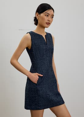 Fran Notched Ribbon Tweed Shift Mini Dress
