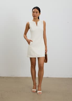 Fran Notched Ribbon Tweed Shift Mini Dress