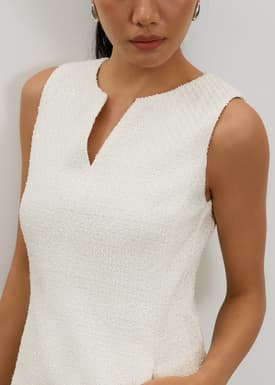 Fran Notched Ribbon Tweed Shift Mini Dress