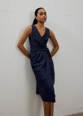 Eun V-neck Wrap Column Midi Dress