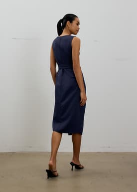 Eun V-neck Wrap Column Midi Dress