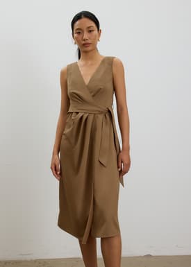 Eun V-neck Wrap Column Midi Dress