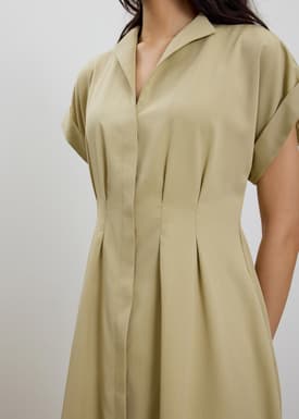 Zhu Belted V-neck Fit and Flare Midi Dress