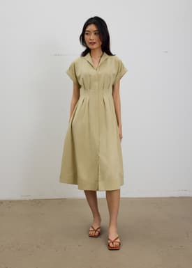 Zhu Belted V-neck Fit and Flare Midi Dress