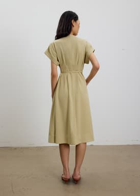 Zhu Belted V-neck Fit and Flare Midi Dress