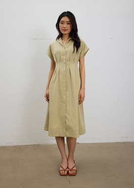Zhu Belted V-neck Fit and Flare Midi Dress