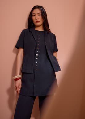 Rani Textured Button Down Shift Mini Dress