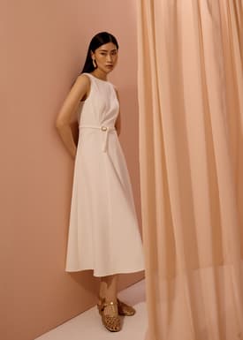 Ling Belted Boat Neck Fit & Flare Midaxi Dress