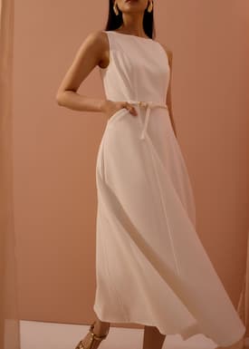 Ling Belted Boat Neck Fit & Flare Midaxi Dress