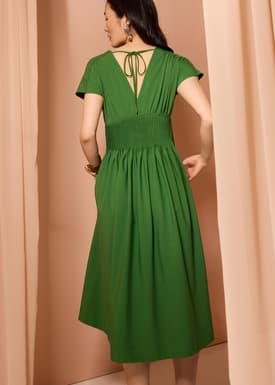 Trinh Pintuck Plunge Fit & Flare Midaxi Dress