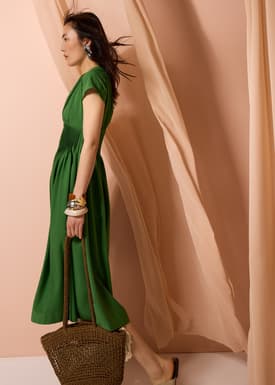 Trinh Pintuck Plunge Fit & Flare Midaxi Dress