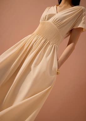 Trinh Pintuck Plunge Fit & Flare Midaxi Dress