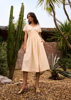 Trinh Pintuck Plunge Fit & Flare Midaxi Dress