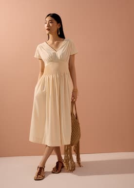 Trinh Pintuck Plunge Fit & Flare Midaxi Dress