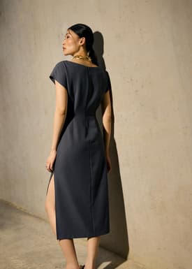 Hansa Boat Neck Column Drape Midaxi Dress