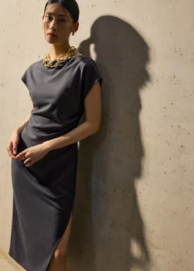 Hansa Boat Neck Column Drape Midaxi Dress