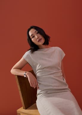 Hansa Boat Neck Column Drape Midaxi Dress