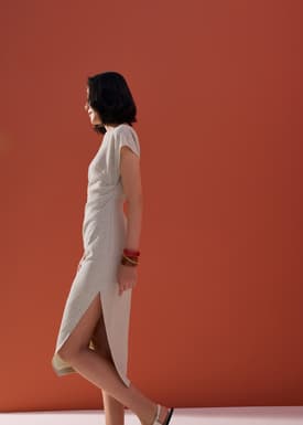 Hansa Boat Neck Column Drape Midaxi Dress