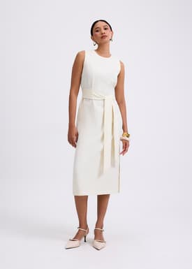 Poppy Round Neck Column Midi Dress