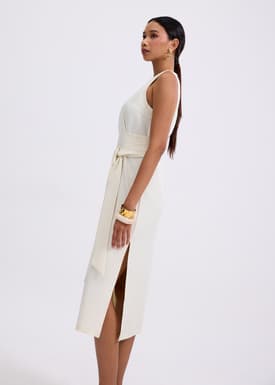 Poppy Round Neck Column Midi Dress