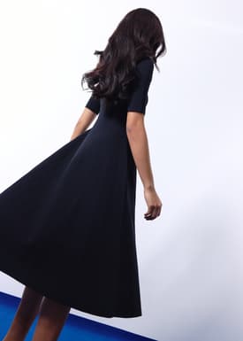 Mutya Contour Knit Boat Neck Fit & Flare Midi Dress