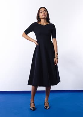 Mutya Contour Knit Boat Neck Fit & Flare Midi Dress