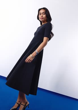 Mutya Contour Knit Boat Neck Fit & Flare Midi Dress