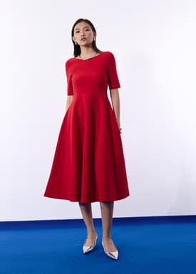 Mutya Contour Knit Boat Neck Fit & Flare Midi Dress