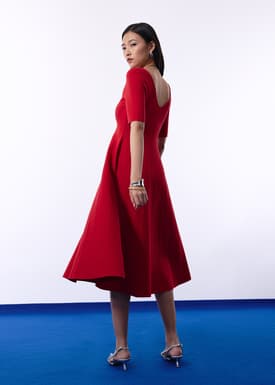 Mutya Contour Knit Boat Neck Fit & Flare Midi Dress