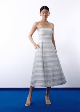 Emma Padded Multi-way Jacquard Tweed Fit & Flare Midaxi Dress