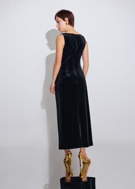 Sabiha Velvet Boat Neck Column Maxi Dress