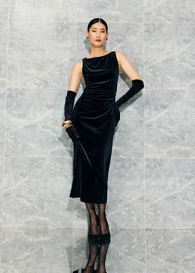 Sabiha Velvet Boat Neck Column Maxi Dress