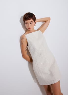 Lusi Sequin Tweed Straight Neck A-line Mini Dress