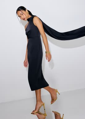 Eyka Multi-way Satin Asymmetric Column Midaxi Dress