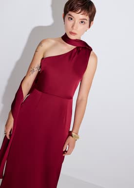 Eyka Multi-way Satin Asymmetric Column Midaxi Dress