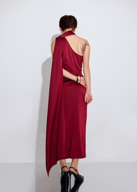 Eyka Multi-way Satin Asymmetric Column Midaxi Dress