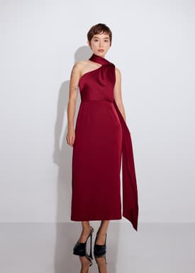 Eyka Multi-way Satin Asymmetric Column Midaxi Dress