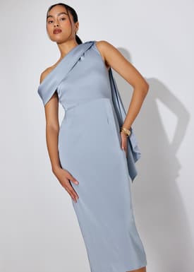 Eyka Multi-way Satin Asymmetric Column Midaxi Dress