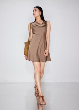 Erin Satin Cowl Neck A-line Mini Dress