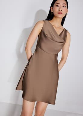 Erin Satin Cowl Neck A-line Mini Dress
