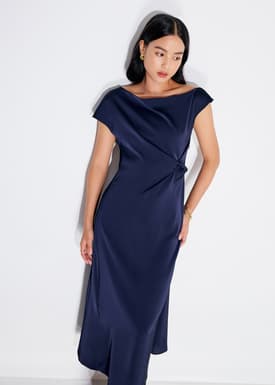 Intan Satin Asymmetric A-line Midaxi Dress