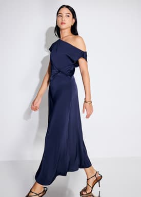 Intan Satin Asymmetric A-line Midaxi Dress