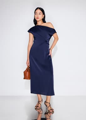 Intan Satin Asymmetric A-line Midaxi Dress