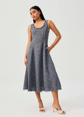 Nina Tweed Scoop Neck Fit & Flare Midaxi Dress