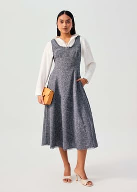 Nina Tweed Scoop Neck Fit & Flare Midaxi Dress