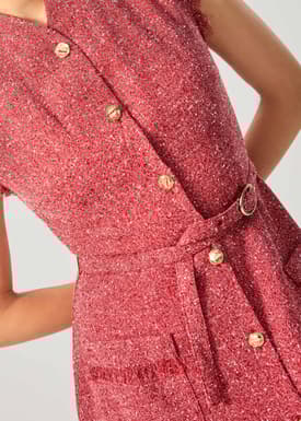 Fei Belted Tweed Mandarin Collar Fit & Flare Midaxi Dress