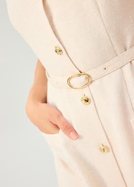 Fei Belted Tweed Mandarin Collar Fit & Flare Midaxi Dress