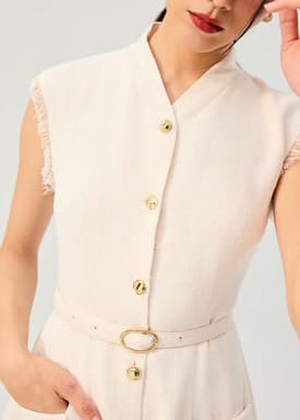 Fei Belted Tweed Mandarin Collar Fit & Flare Midaxi Dress