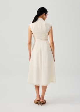 Fei Belted Tweed Mandarin Collar Fit & Flare Midaxi Dress